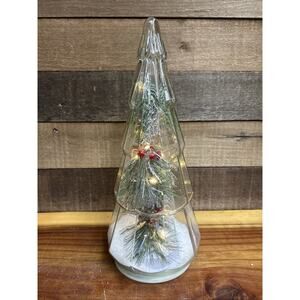 Lighted Glass Christmas Tree With Snow 13”